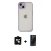 MARSİLYAN™- iPhone 14 Kılıf Ahenk Çizgi Serisi - Siyah 3D Antistatik Hayalet Cam Ekran Koruyucu + PVD Metal Kamera Lens - TU