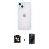MARSİLYAN™- iPhone 14 Kılıf Ahenk Çizgi Serisi - Siyah 3D Antistatik Hayalet Cam Ekran Koruyucu + PVD Metal Kamera Lens - TU