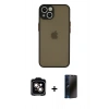 MARSİLYAN™- iPhone 14 Kılıf Ahenk Çizgi Serisi - Siyah 3D Antistatik Hayalet Cam Ekran Koruyucu + PVD Metal Kamera Lens - TU