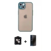MARSİLYAN™- iPhone 14 Kılıf Ahenk Çizgi Serisi - Siyah 3D Antistatik Hayalet Cam Ekran Koruyucu + PVD Metal Kamera Lens - TU
