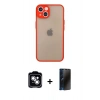 MARSİLYAN™- iPhone 14 Kılıf Ahenk Çizgi Serisi - Siyah 3D Antistatik Hayalet Cam Ekran Koruyucu + PVD Metal Kamera Lens - GS
