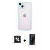 MARSİLYAN™- iPhone 14 Kılıf Ahenk Çizgi Serisi - Siyah 3D Antistatik Hayalet Cam Ekran Koruyucu + PVD Metal Kamera Lens - PE