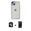 MARSİLYAN™- iPhone 14 Kılıf Ahenk Çizgi Serisi - Siyah 3D Antistatik Hayalet Cam Ekran Koruyucu + PVD Metal Kamera Lens - YL