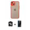 MARSİLYAN™- iPhone 14 Kılıf Ahenk Çizgi Serisi - Siyah 3D Antistatik Hayalet Cam Ekran Koruyucu + PVD Metal Kamera Lens - YL