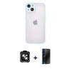 MARSİLYAN™- iPhone 14 Kılıf Ahenk Çizgi Serisi - Siyah 3D Antistatik Hayalet Cam Ekran Koruyucu + PVD Metal Kamera Lens - YL
