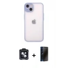 MARSİLYAN™- iPhone 14 Kılıf Ahenk Çizgi Serisi - Siyah 3D Antistatik Hayalet Cam Ekran Koruyucu + PVD Metal Kamera Lens - SH