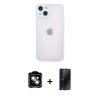 MARSİLYAN™- iPhone 14 Kılıf Ahenk Çizgi Serisi - Siyah 3D Antistatik Hayalet Cam Ekran Koruyucu + PVD Metal Kamera Lens - GS