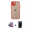 MARSİLYAN™- iPhone 14 Kılıf Ahenk Çizgi Serisi - Siyah 3D Antistatik Hayalet Cam Ekran Koruyucu + Raze Metal Kamera Lens - KI