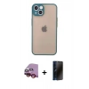 MARSİLYAN™- iPhone 14 Kılıf Ahenk Çizgi Serisi - Siyah 3D Antistatik Hayalet Cam Ekran Koruyucu + Raze Metal Kamera Lens - KI