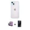 MARSİLYAN™- iPhone 14 Kılıf Ahenk Çizgi Serisi - Siyah 3D Antistatik Hayalet Cam Ekran Koruyucu + Raze Metal Kamera Lens - GS