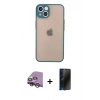 MARSİLYAN™- iPhone 14 Kılıf Ahenk Çizgi Serisi - Siyah 3D Antistatik Hayalet Cam Ekran Koruyucu + Raze Metal Kamera Lens - GS