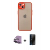MARSİLYAN™- iPhone 14 Kılıf Ahenk Çizgi Serisi - Siyah 3D Antistatik Hayalet Cam Ekran Koruyucu + Raze Metal Kamera Lens - GS