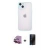 MARSİLYAN™- iPhone 14 Kılıf Ahenk Çizgi Serisi - Siyah 3D Antistatik Hayalet Cam Ekran Koruyucu + Raze Metal Kamera Lens - KI