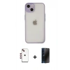 MARSİLYAN™- iPhone 14 Kılıf Ahenk Çizgi Serisi - Siyah 3D Antistatik Hayalet Cam Ekran Koruyucu + Shine Kamera Lens - KI
