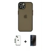 MARSİLYAN™- iPhone 14 Kılıf Ahenk Çizgi Serisi - Siyah 3D Antistatik Hayalet Cam Ekran Koruyucu + Shine Kamera Lens - YL