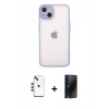 MARSİLYAN™- iPhone 14 Kılıf Ahenk Çizgi Serisi - Siyah 3D Antistatik Hayalet Cam Ekran Koruyucu + Shine Kamera Lens - KI