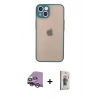 MARSİLYAN™- iPhone 14 Kılıf Ahenk Çizgi Serisi - Siyah Bilvis 3D Cam Ekran Koruyucu + Raze Metal Kamera Lens - GS