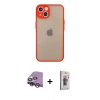 MARSİLYAN™- iPhone 14 Kılıf Ahenk Çizgi Serisi - Siyah Bilvis 3D Cam Ekran Koruyucu + Raze Metal Kamera Lens - GS