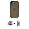 MARSİLYAN™- iPhone 14 Kılıf Ahenk Çizgi Serisi - Siyah Bilvis 3D Cam Ekran Koruyucu + Raze Metal Kamera Lens - KI