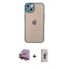 MARSİLYAN™- iPhone 14 Kılıf Ahenk Çizgi Serisi - Siyah Bilvis 3D Cam Ekran Koruyucu + Raze Metal Kamera Lens - KI