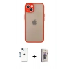 MARSİLYAN™- iPhone 14 Kılıf Ahenk Çizgi Serisi - Siyah Bilvis 3D Cam Ekran Koruyucu + Shine Kamera Lens - MI