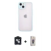 MARSİLYAN™- iPhone 14 Kılıf Ahenk Çizgi Serisi - Siyah Bilvis 3D Cam Ekran Koruyucu + PVD Metal Kamera Lens - SH