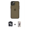 MARSİLYAN™- iPhone 14 Kılıf Ahenk Çizgi Serisi - Siyah Bilvis 3D Cam Ekran Koruyucu + PVD Metal Kamera Lens - SH