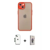 MARSİLYAN™- iPhone 14 Kılıf Ahenk Çizgi Serisi - Siyah Bilvis 3D Cam Ekran Koruyucu + Shine Kamera Lens - YL