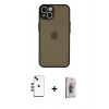 MARSİLYAN™- iPhone 14 Kılıf Ahenk Çizgi Serisi - Siyah Bilvis 3D Cam Ekran Koruyucu + Shine Kamera Lens - YL