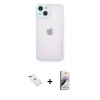 MARSİLYAN™- iPhone 14 Kılıf Ahenk Çizgi Serisi - Siyah Bilvis 3D Mat Cam Ekran Koruyucu + Diamond Kamera Lens - YL