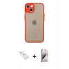 MARSİLYAN™- iPhone 14 Kılıf Ahenk Çizgi Serisi - Siyah Bilvis 3D Mat Cam Ekran Koruyucu + Diamond Kamera Lens - SABE