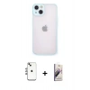 MARSİLYAN™- iPhone 14 Kılıf Ahenk Çizgi Serisi - Siyah Bilvis 3D Mat Cam Ekran Koruyucu + Shine Kamera Lens - GI