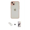 MARSİLYAN™- iPhone 14 Kılıf Ahenk Çizgi Serisi - Siyah Bilvis 3D Mat Cam Ekran Koruyucu + Kırmızı Diamond Kamera Lens