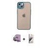 MARSİLYAN™- iPhone 14 Kılıf Ahenk Çizgi Serisi - Siyah Bilvis 3D Mat Cam Ekran Koruyucu + Raze Metal Kamera Lens - MR