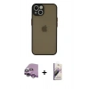 MARSİLYAN™- iPhone 14 Kılıf Ahenk Çizgi Serisi - Siyah Bilvis 3D Mat Cam Ekran Koruyucu + Raze Metal Kamera Lens - MR