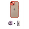 MARSİLYAN™- iPhone 14 Kılıf Ahenk Çizgi Serisi - Siyah Bilvis 3D Mat Cam Ekran Koruyucu + Raze Metal Kamera Lens - MR