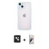 MARSİLYAN™- iPhone 14 Kılıf Ahenk Çizgi Serisi - Siyah Bilvis 3D Mat Cam Ekran Koruyucu + PVD Metal Kamera Lens - PE