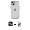 MARSİLYAN™- iPhone 14 Kılıf Ahenk Çizgi Serisi - Siyah Bilvis 3D Mat Cam Ekran Koruyucu + PVD Metal Kamera Lens - PE
