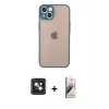 MARSİLYAN™- iPhone 14 Kılıf Ahenk Çizgi Serisi - Siyah Bilvis 3D Mat Cam Ekran Koruyucu + PVD Metal Kamera Lens - PE