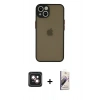 MARSİLYAN™- iPhone 14 Kılıf Ahenk Çizgi Serisi - Siyah Bilvis 3D Mat Cam Ekran Koruyucu + PVD Metal Kamera Lens - PE