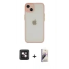 MARSİLYAN™- iPhone 14 Kılıf Ahenk Çizgi Serisi - Siyah Bilvis 3D Mat Cam Ekran Koruyucu + PVD Metal Kamera Lens - PE