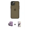 MARSİLYAN™- iPhone 14 Kılıf Ahenk Çizgi Serisi - Siyah Bilvis 3D Mat Cam Ekran Koruyucu + Raze Metal Kamera Lens - GS