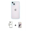 MARSİLYAN™- iPhone 14 Kılıf Ahenk Çizgi Serisi - Siyah Bilvis 3D Mat Cam Ekran Koruyucu + Shine Kamera Lens - GD