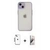 MARSİLYAN™- iPhone 14 Kılıf Ahenk Çizgi Serisi - Siyah Bilvis 3D Mat Cam Ekran Koruyucu + Shine Kamera Lens - MI