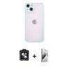 MARSİLYAN™- iPhone 14 Kılıf Ahenk Çizgi Serisi - Siyah Bilvis 3D Mat Cam Ekran Koruyucu + PVD Metal Kamera Lens - SH