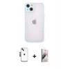 MARSİLYAN™- iPhone 14 Kılıf Ahenk Çizgi Serisi - Siyah Bilvis 3D Mat Cam Ekran Koruyucu + Shine Kamera Lens - SH