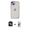 MARSİLYAN™- iPhone 14 Kılıf Ahenk Çizgi Serisi - Siyah Bilvis 3D Mat Cam Ekran Koruyucu + Turuncu PVD Metal Kamera Lens