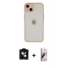 MARSİLYAN™- iPhone 14 Kılıf Ahenk Çizgi Serisi - Siyah Bilvis 3D Mat Cam Ekran Koruyucu + Turuncu PVD Metal Kamera Lens