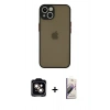 MARSİLYAN™- iPhone 14 Kılıf Ahenk Çizgi Serisi - Siyah Bilvis 3D Mat Cam Ekran Koruyucu + Turuncu PVD Metal Kamera Lens