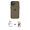 MARSİLYAN™- iPhone 14 Kılıf Ahenk Çizgi Serisi - Siyah Bilvis 3D Mat Cam Ekran Koruyucu + Shine Kamera Lens - YL